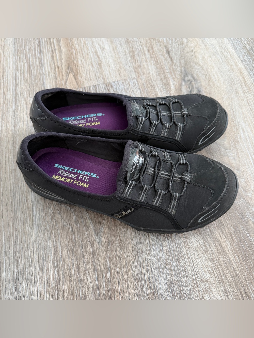 Skechers Black Slip-On Sneakers with Purple Memory Foam Insole